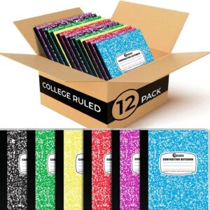 Rosmonde 12 Pack Bulk Composition Notebooks College Ruled, Assorted Colors